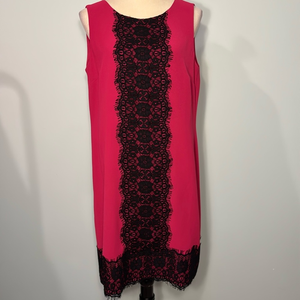 LOFT NWT pink sleeveless dress with black lace accent Size 10